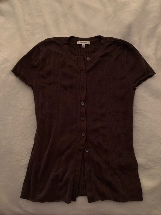 Madewell Tops - Madewell Dark Brown Short Sleeve Button Cardigan